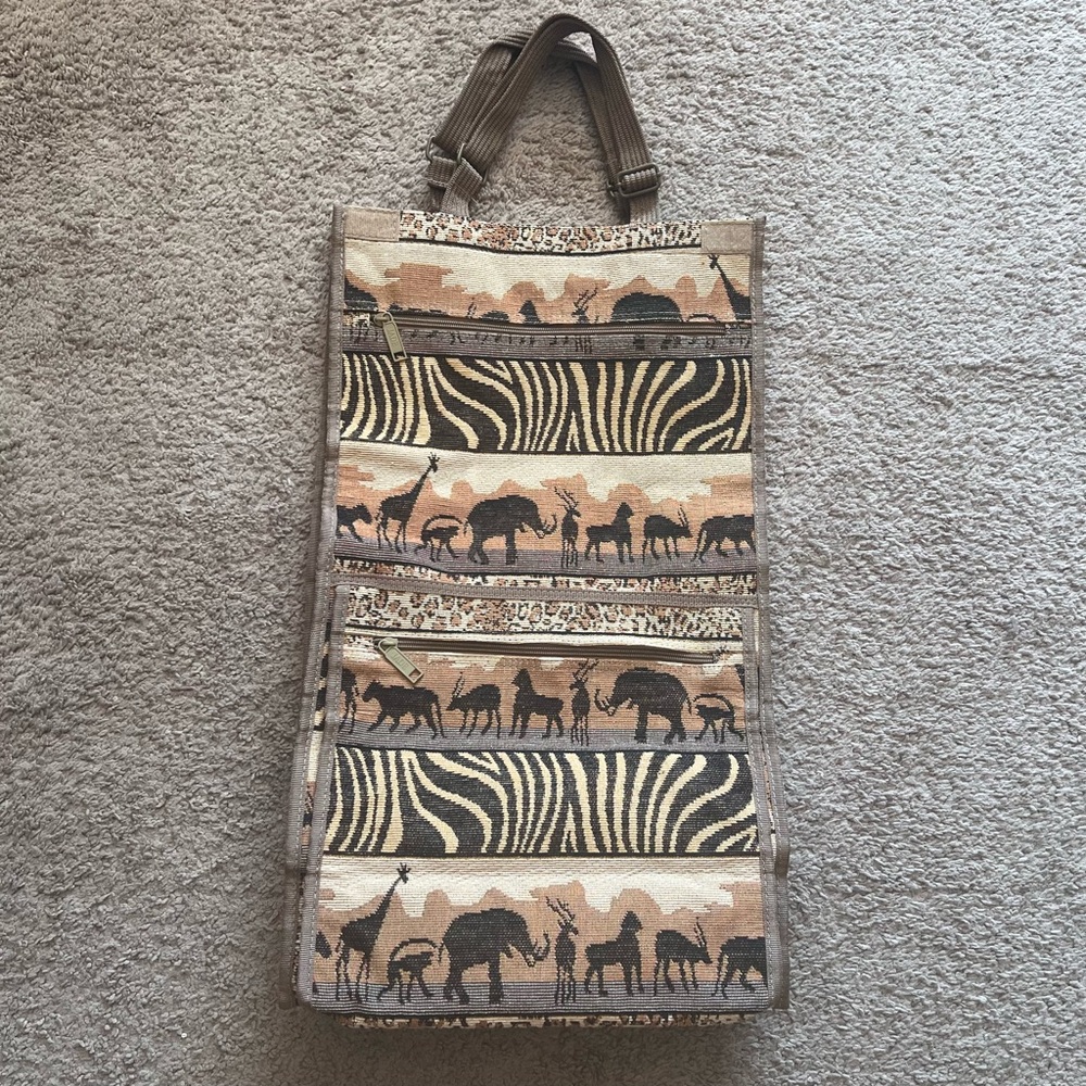 VTG Jade Tapestry Safari Shopping Travel Rolling/Tote Bag Collapsible 28”